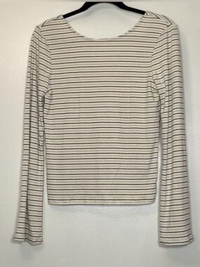 Boden Cream Long-Sleeve Striped Tee with Black Lines